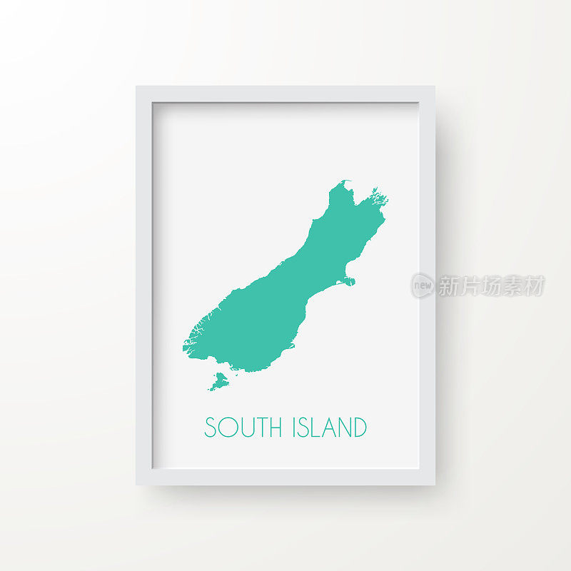 South Island map in a frame on white background